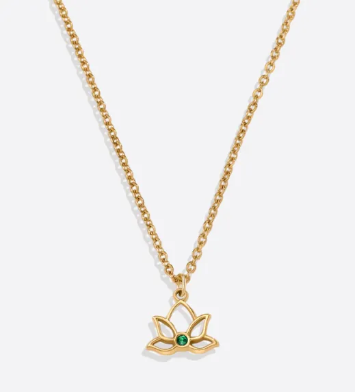 Mini Lotus Birthstone Pendant Necklace